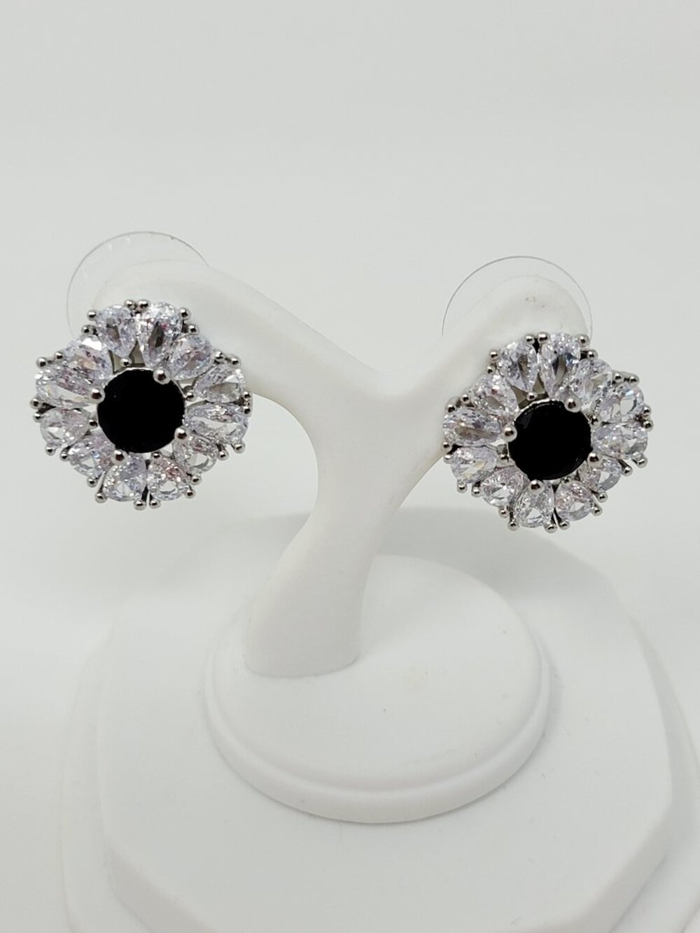 Black and Clear Halo Rhinestone Stud Earrings
